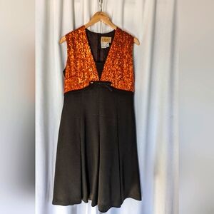 Vintage Sequin Copper BROWN Midi Dress German 42